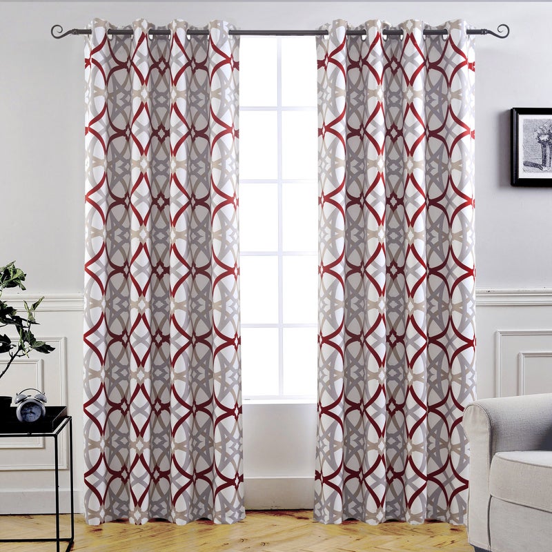 DriftAway Alexander 80% Blackout Curtains for Living Room 250GSM Pattern Match Thermal Insulated Room Darkening Geo Moroccan Mid Century Grommet Bedroom Drapes 2 Panels 52 Inch by 84 Inch Red Gray - Image 1